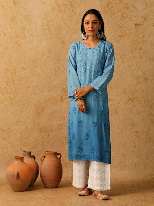 Adya Chanderi Chikankari Kurti