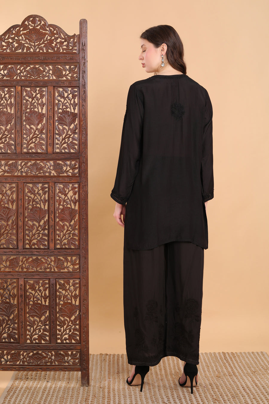 Amina Rayon Black Chikankari Top