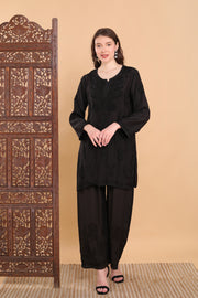 Amina Rayon Black Chikankari Top Black