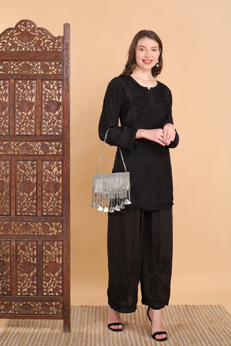 Amina Rayon Black Chikankari Top