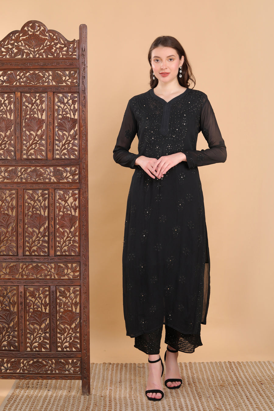 Surmai Viscose Mukaish Chikankari Kurti