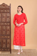 Load image into Gallery viewer, Surmai Viscose Mukaish Chikankari Kurti Red
