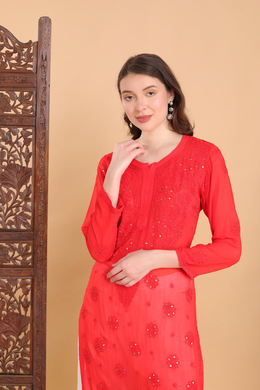 Surmai Viscose Mukaish Chikankari Kurti