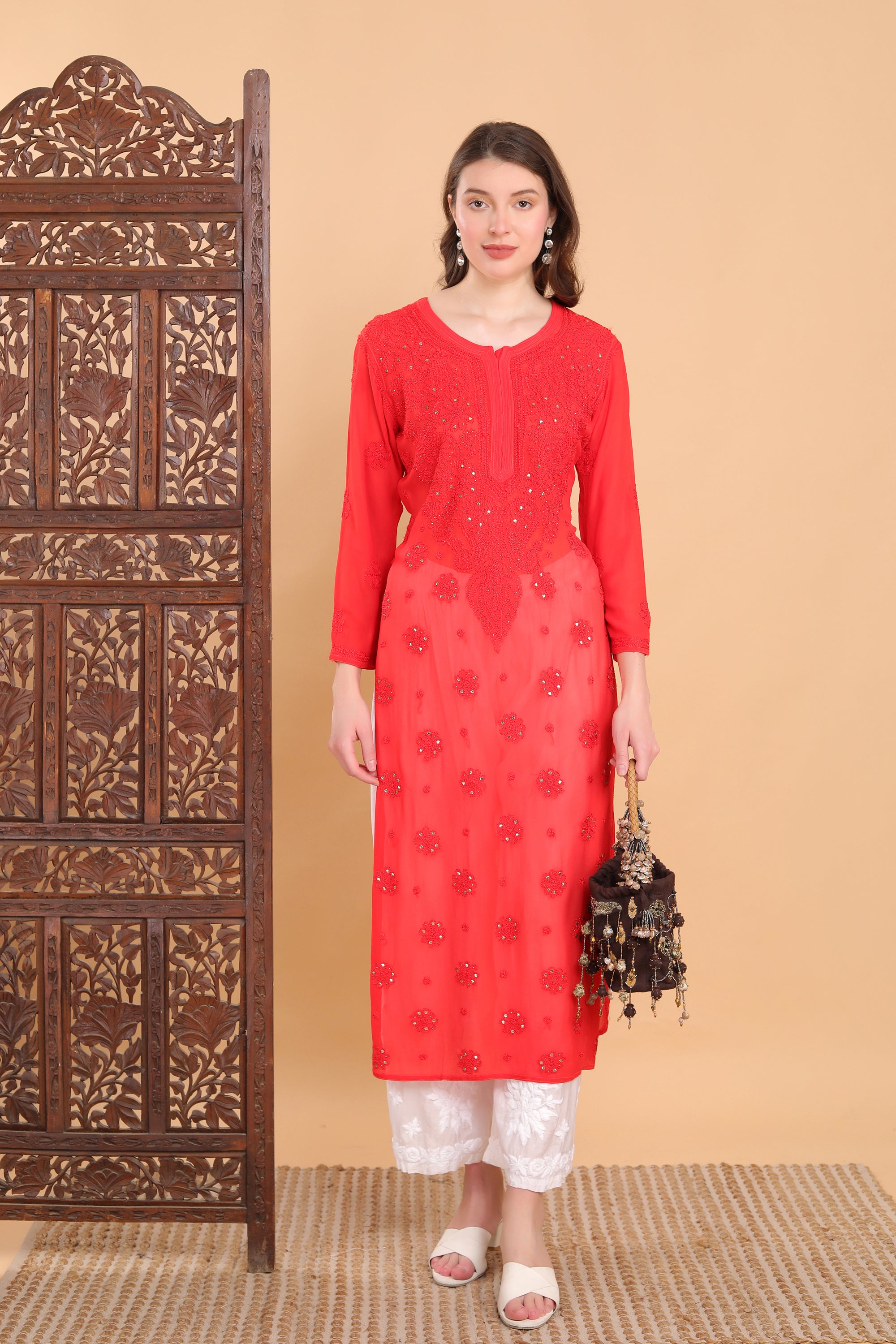 Surmai Viscose Mukaish Chikankari Kurti