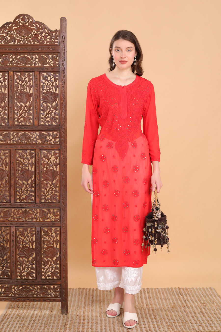 Surmai Viscose Mukaish Chikankari Kurti