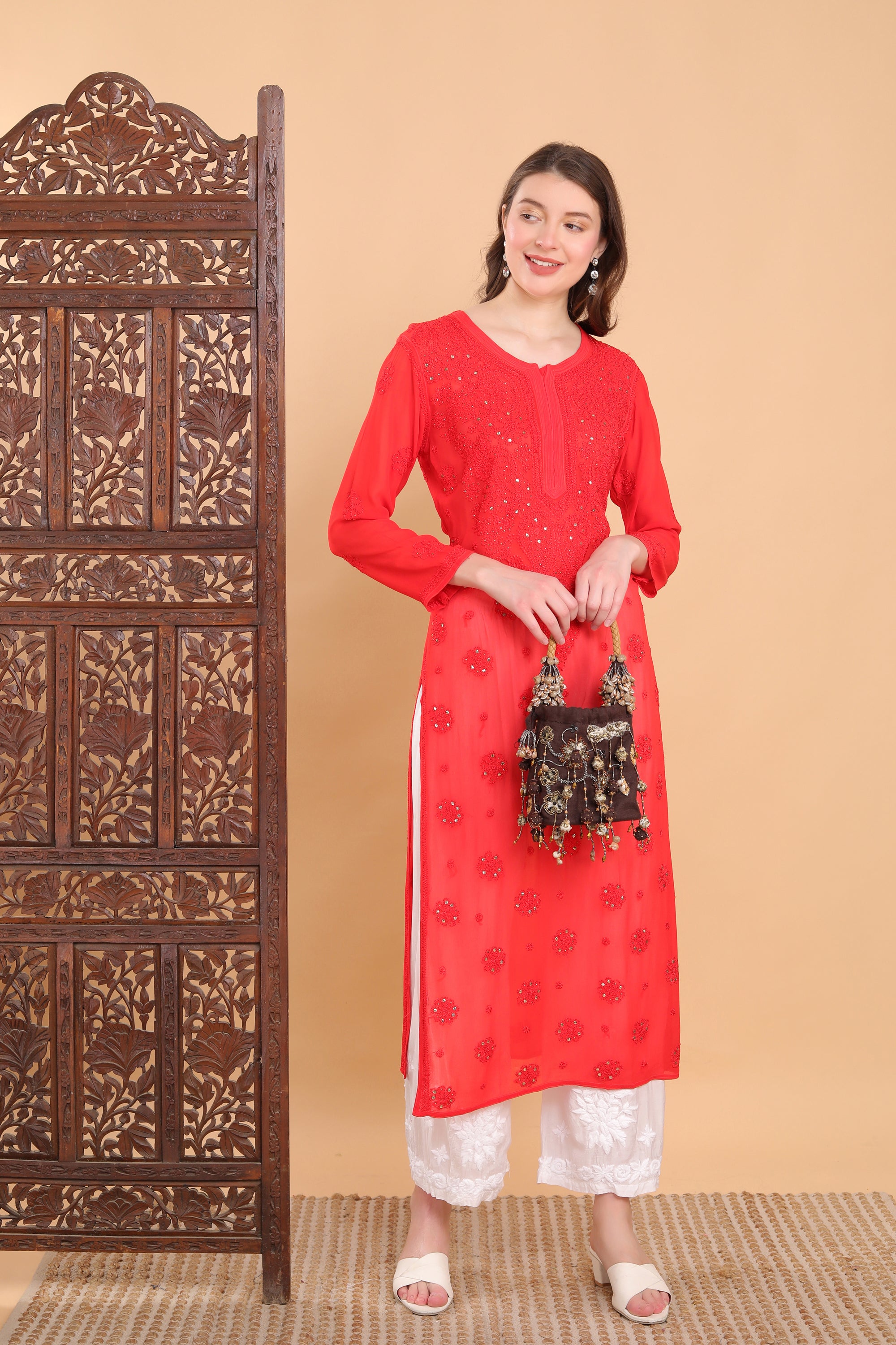 Surmai Viscose Mukaish Chikankari Kurti