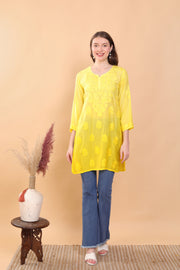 Johra Muslin Chikankari Short Kurti Yellow