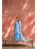 Load image into Gallery viewer, Surraiyya Viscose Chikankari Gharar Suit Set Firozi-Blue