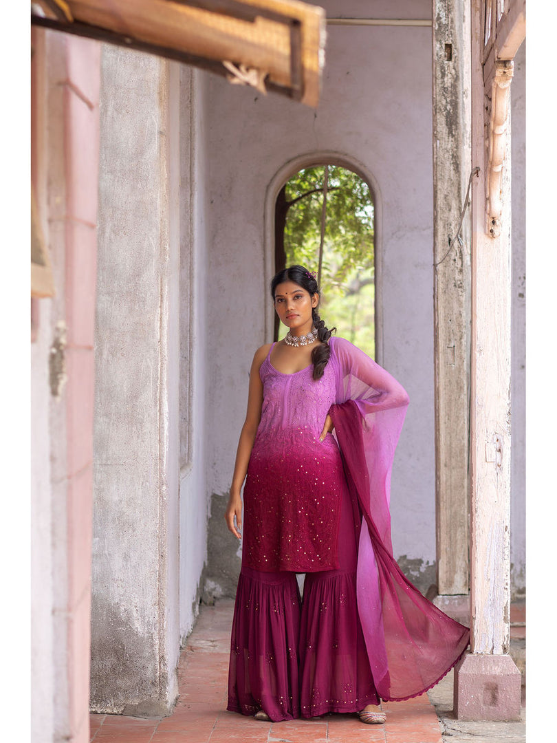 Fiza Designer Mukaish Chikankari Noodle Gharara Set