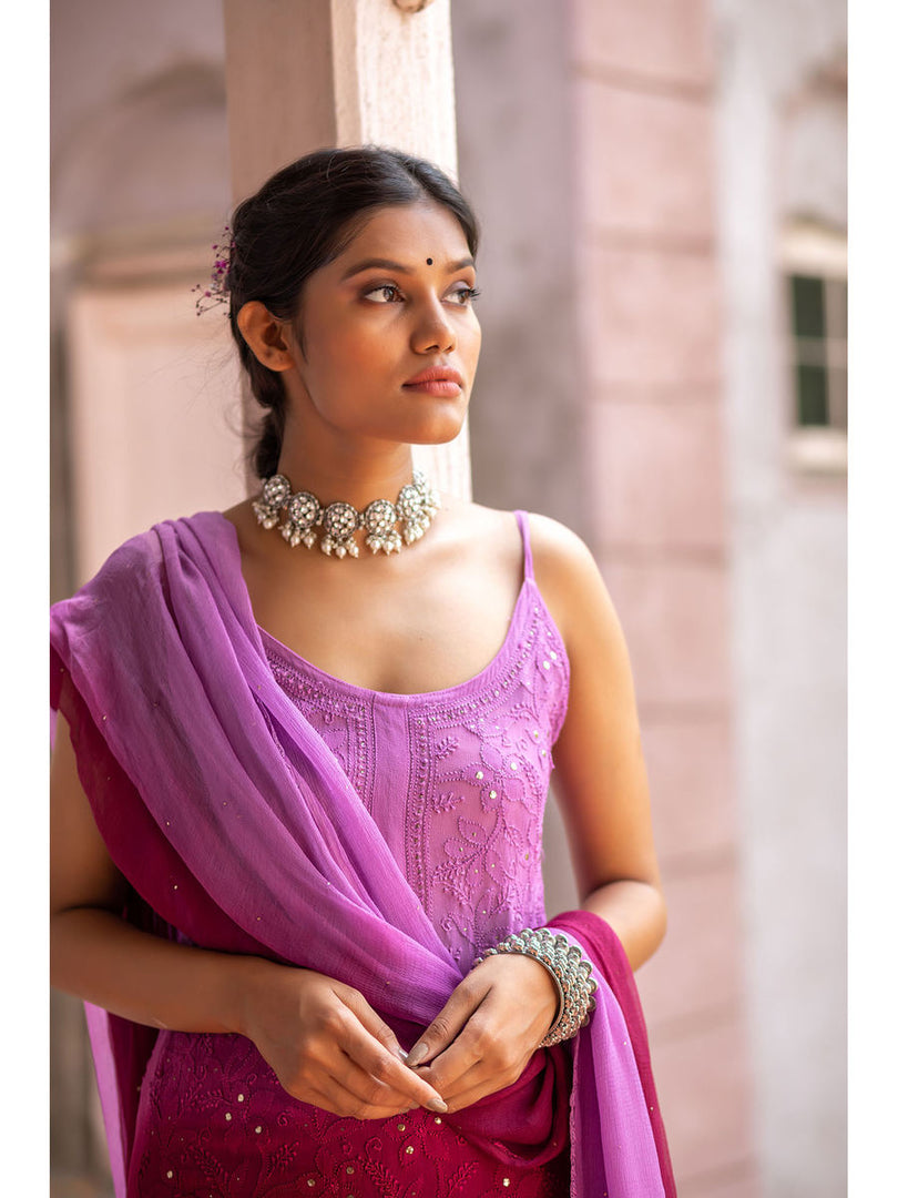 Fiza Designer Mukaish Chikankari Noodle Gharara Set