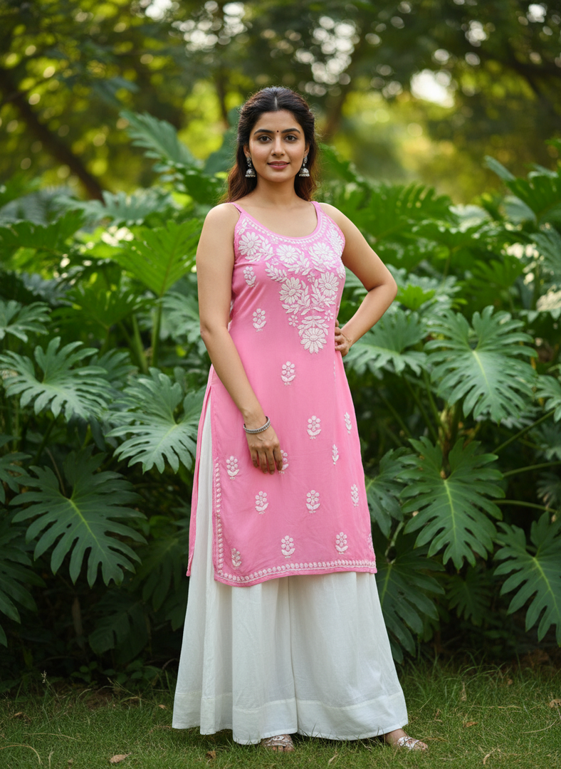Boho Strappy Sleeveless Chikankari Kurti
