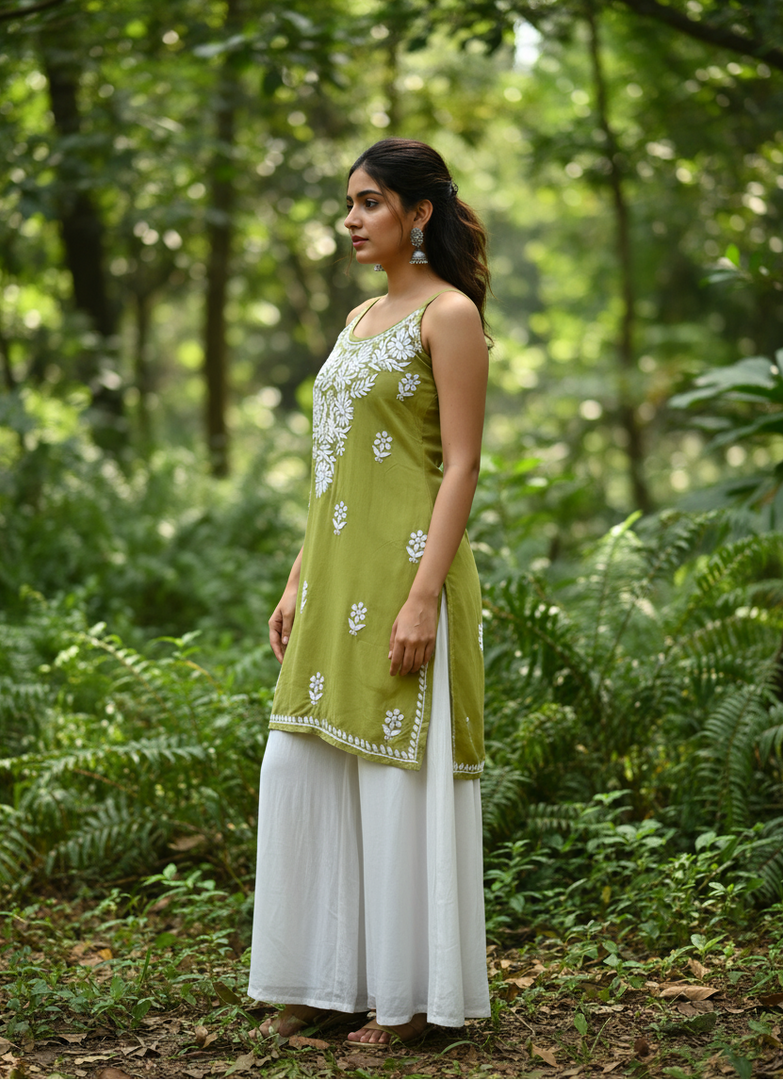 Boho Strappy Sleeveless Chikankari Kurti