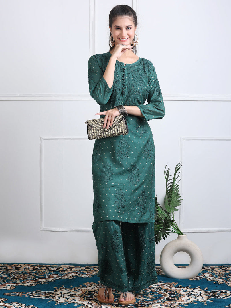 Sona Chanderi Chikan Kurti Set