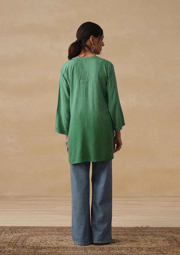 Amina Rayon Short Chikankari Kurti - The Lucknowi Chikan 