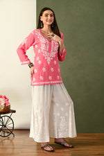 Load image into Gallery viewer, Aabha Premium Modal Chikankari Top Coral
