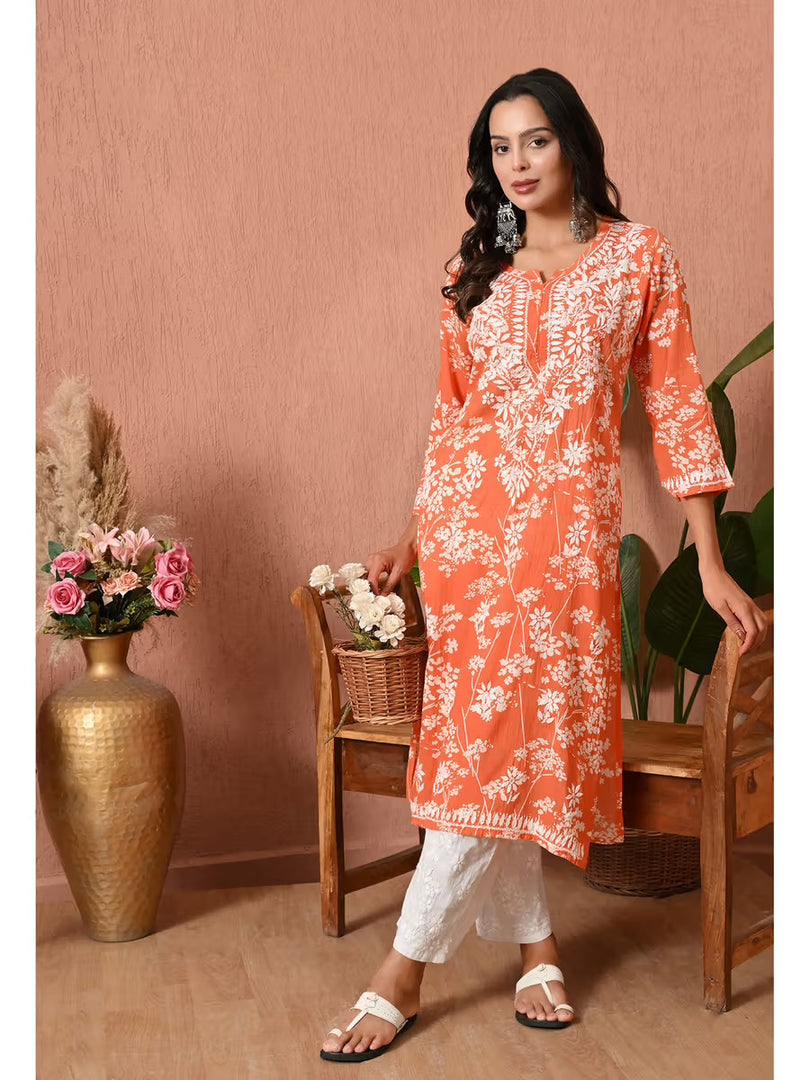 Aadat Mulmul Straight Chikankari Kurti
