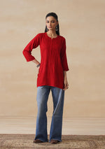 Load image into Gallery viewer, Amina Rayon Short Chikankari Kurti - Red