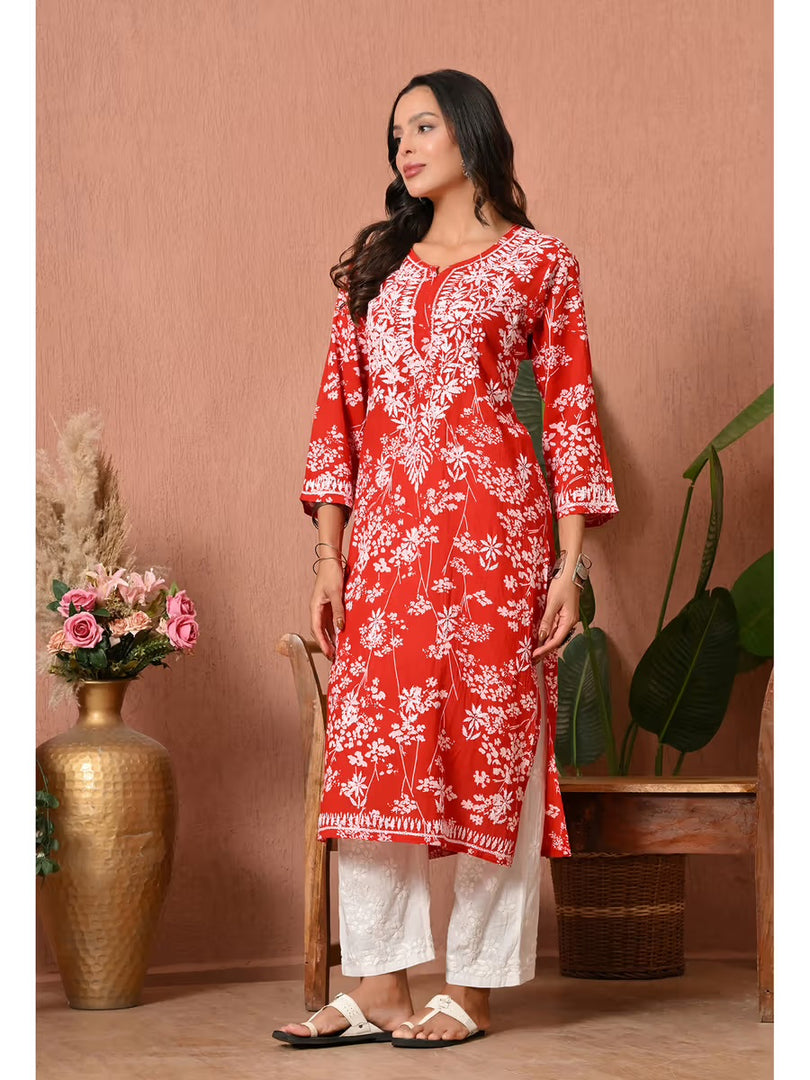 Aadat Mulmul Straight Chikankari Kurti