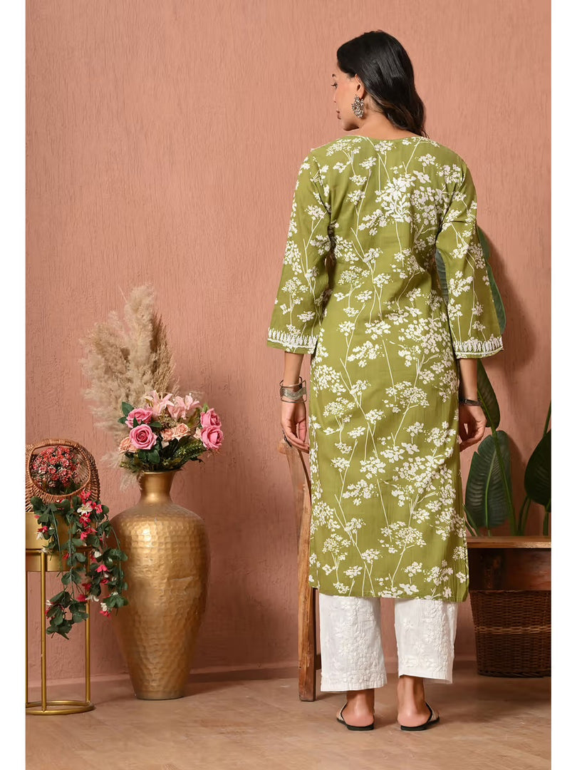 Aadat Mulmul Straight Chikankari Kurti