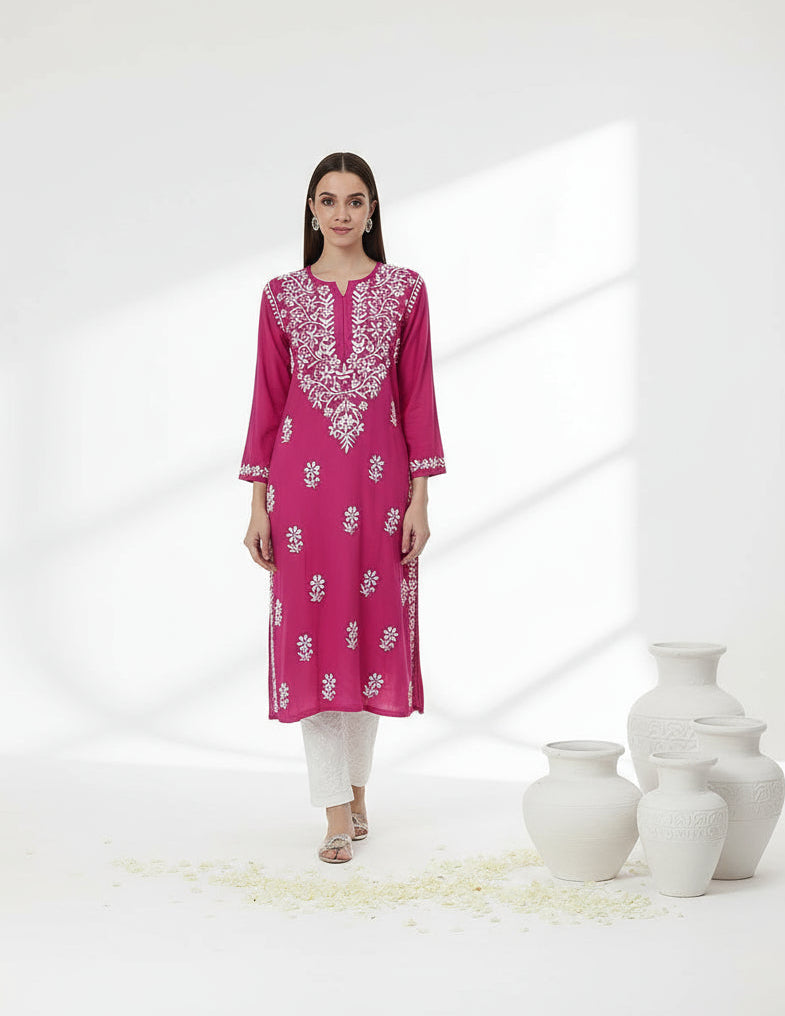 Heer Rayon Chikankari Straight Kurti
