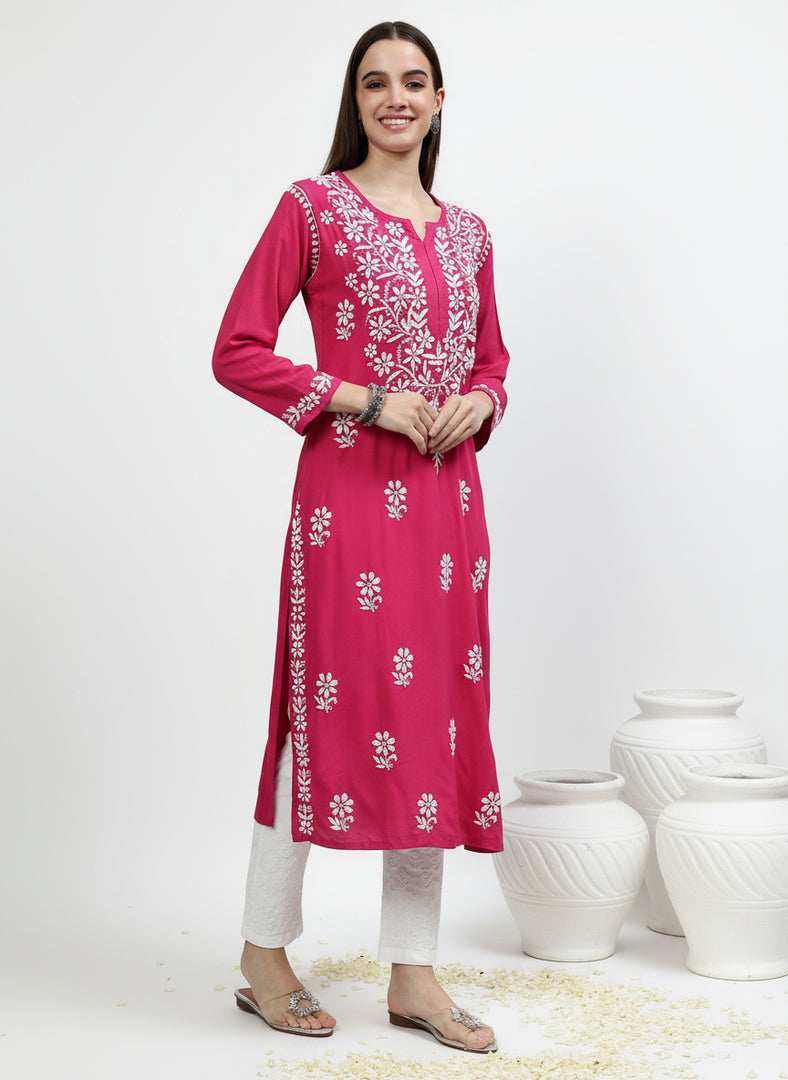 Heer Rayon Chikankari Straight Kurti