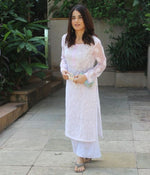 Load image into Gallery viewer, Zara Styled Georgette Chikankari Kurti With White Sharara Baby Pink Semi Georgette
