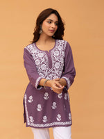 Load image into Gallery viewer, Aabha Premium Modal Chikankari Top Plum
