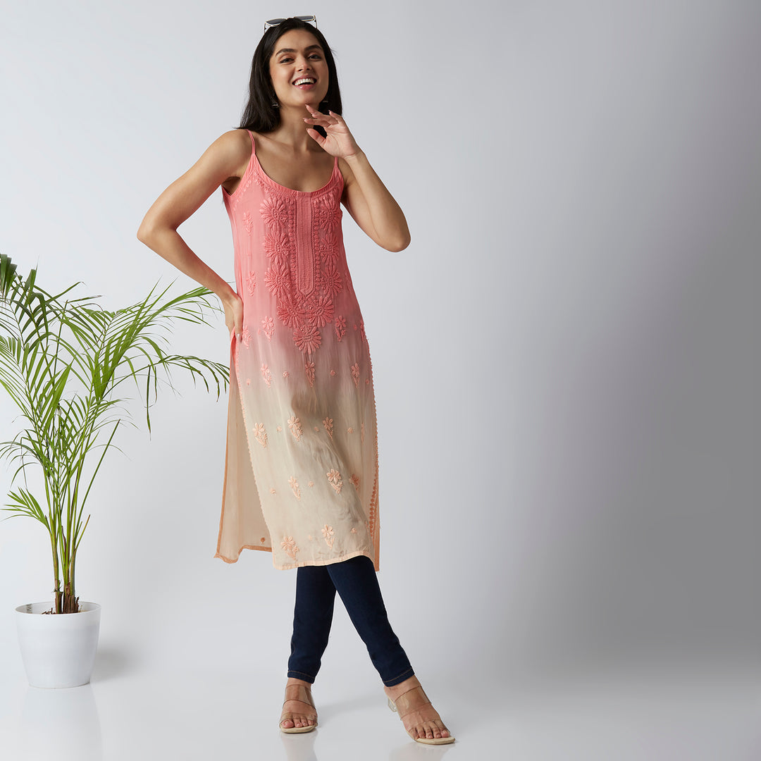 Viscose 3D Sleeveless Designer Kurti - The Lucknowi Chikan 