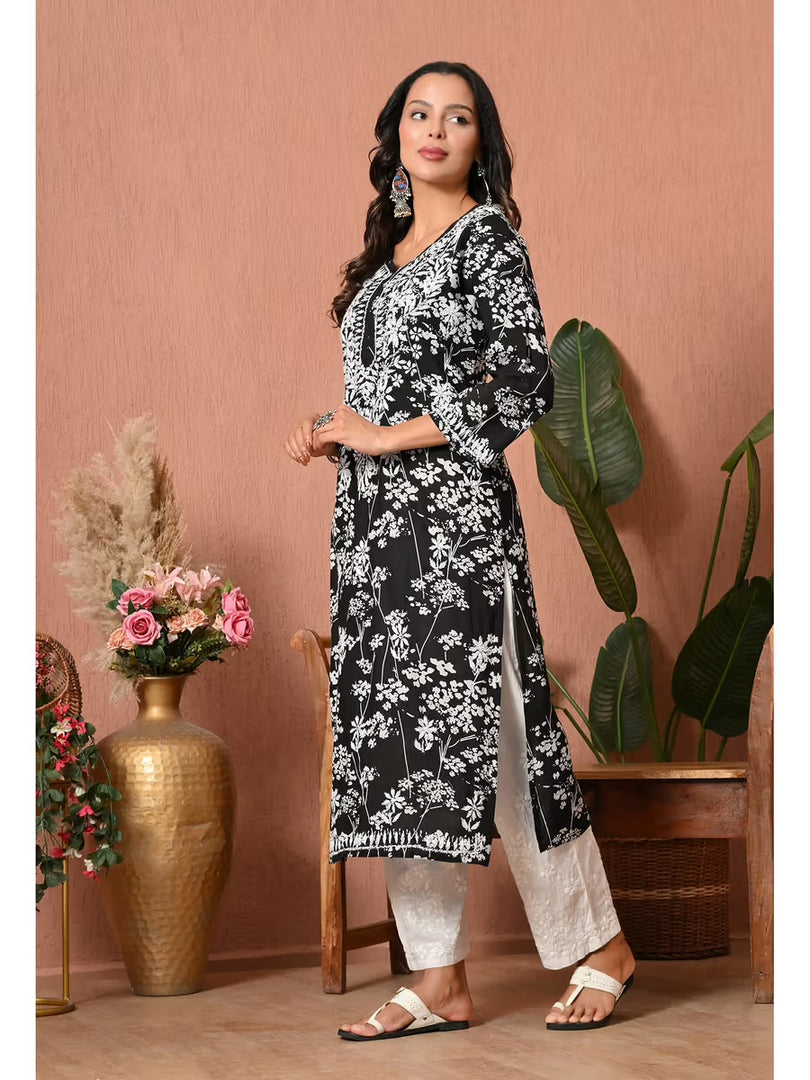 Aadat Mulmul Straight Chikankari Kurti