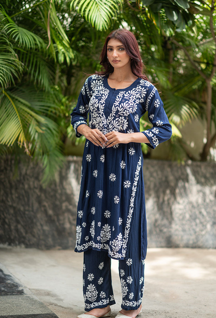 Daniya Modal Chikankari Kurti Set - The Lucknowi Chikan 