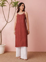 Load image into Gallery viewer, Nayab Strappy Ombre Chikankari Kurti Brown