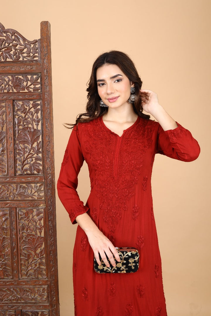 Palak Modal Dyed Premium Chikankari Kurti Set