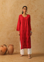 Load image into Gallery viewer, Jharna Chanderi Premium Chikankari Kurti - The Lucknowi Chikan 