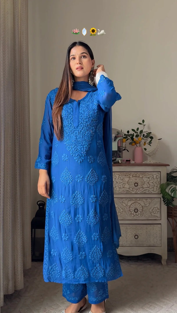 Surma Viscose 3D Chikankari Kurta Set