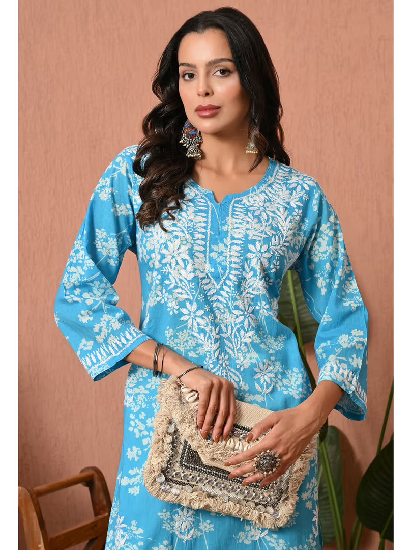 Aadat Mulmul Straight Chikankari Kurti