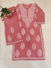 Chanderi Chikankari Kurti Pallazo Set