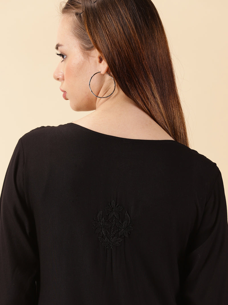 Amina Rayon Short Chikankari Kurti - Red