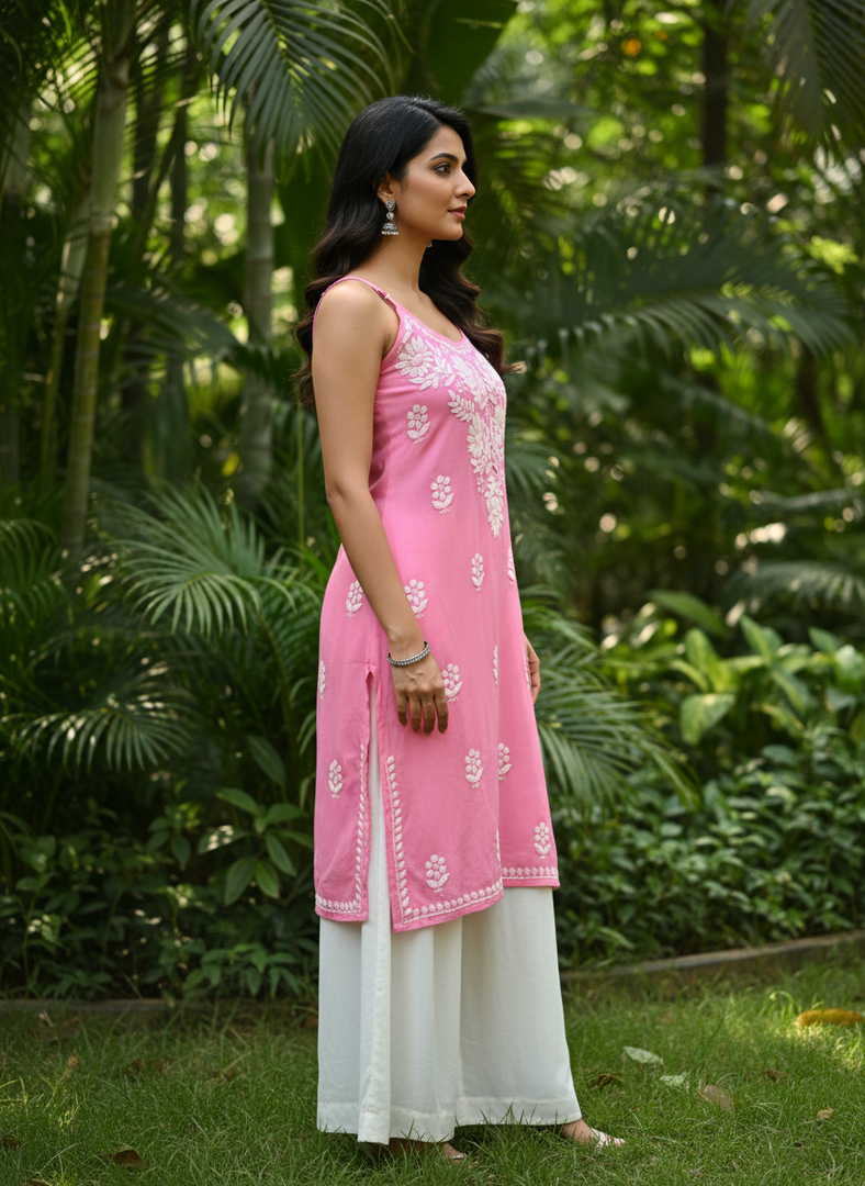 Boho Strappy Sleeveless Chikankari Kurti