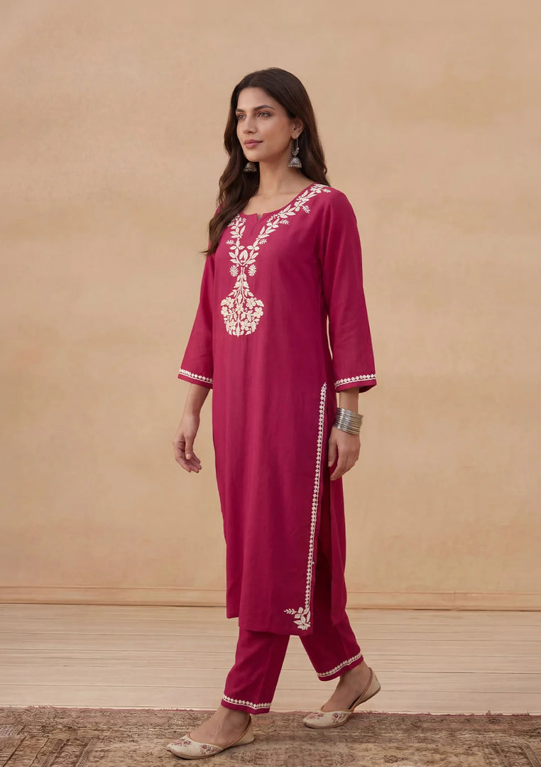 Daftar Rayon Chikankari Solid Women's 2 PC Long Kurta Set