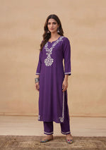 Load image into Gallery viewer, Daftar Rayon Chikankari Solid Women's 2 PC Long Kurta Set