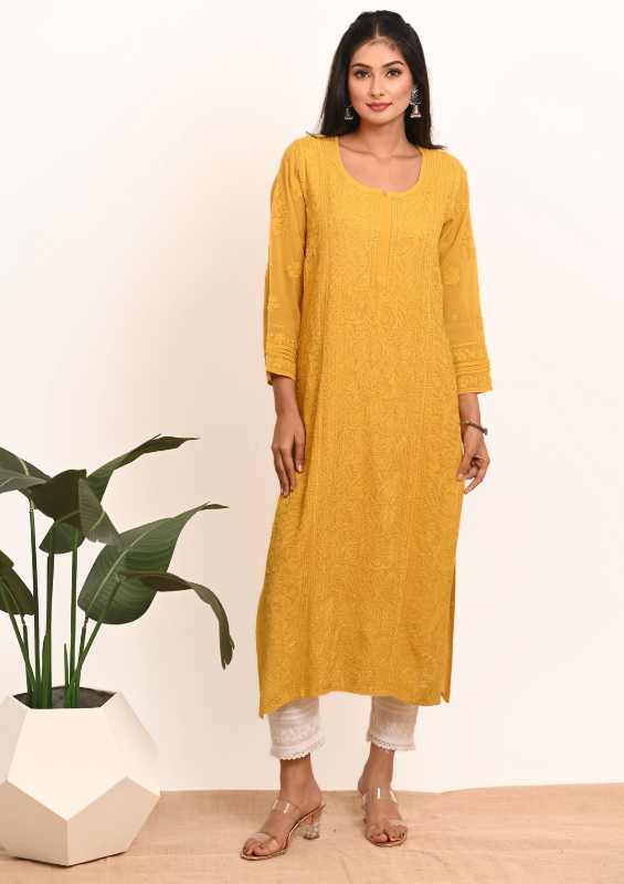Arsh Premium Viscose Chikankari Kurti - The Lucknowi Chikan 