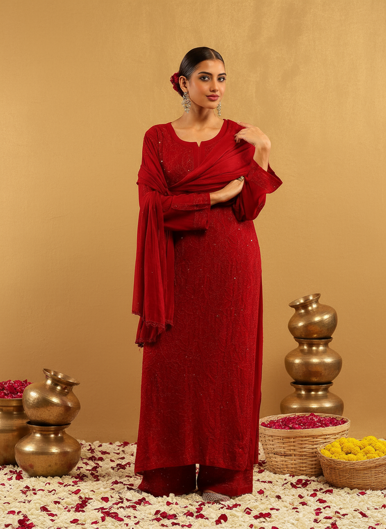 Nagma Chikankari And Mukaish Suit Set