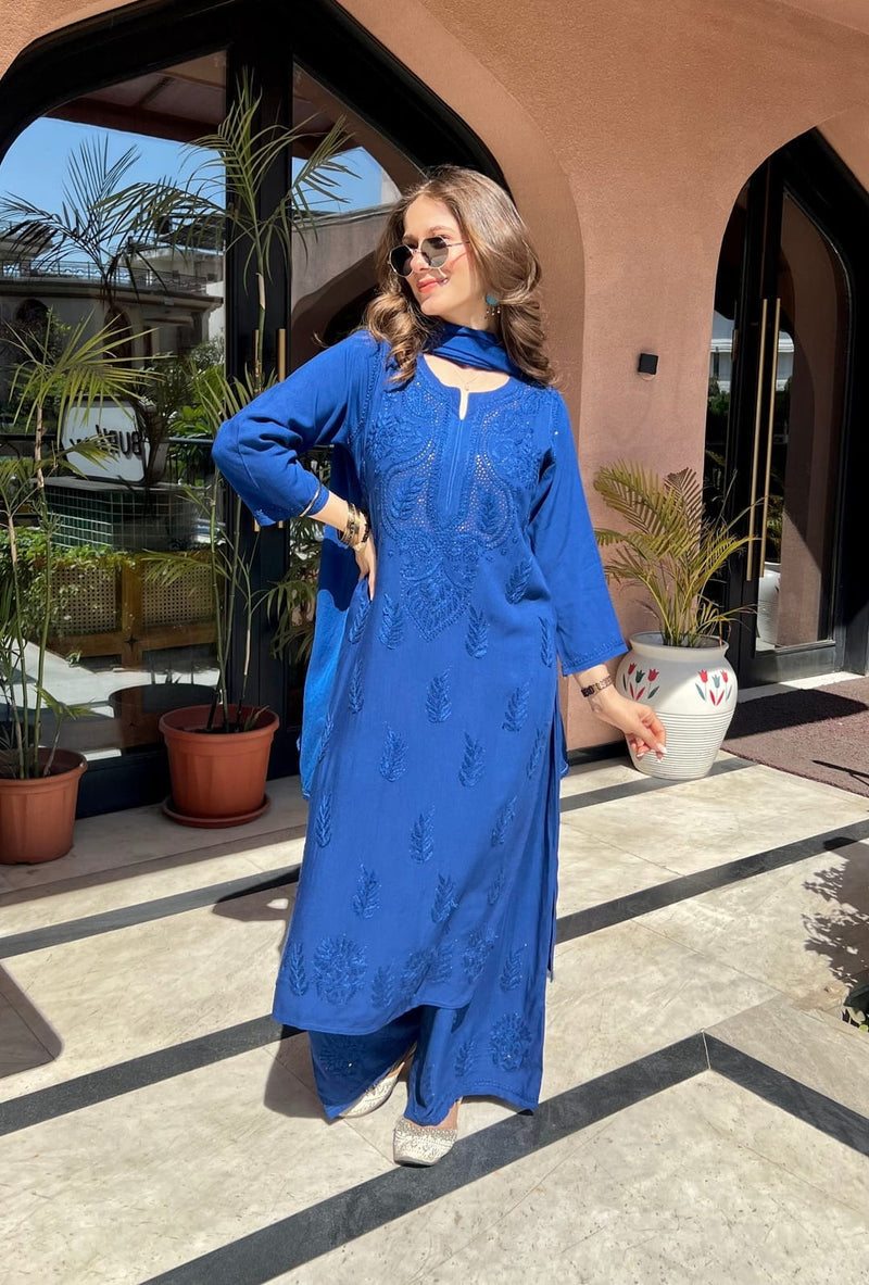 Kalira Rayon Mukaish Chikankari Kurti Set