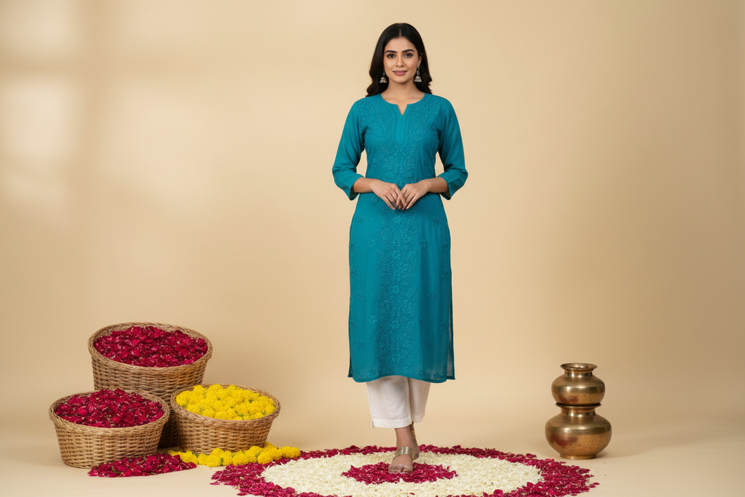 Gulposh Rose Pannel Viscose Kurti