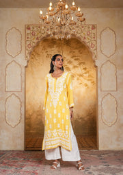 Bela Modal Chikankari Long Kurta Yellow