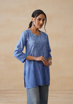 Load image into Gallery viewer, Amina Rayon Short Chikankari Kurti -Jordy Blue