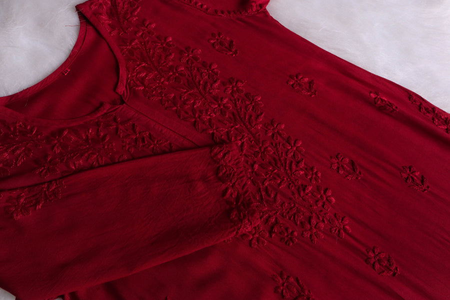 Malhar Rayon Chikankari Kurti Set