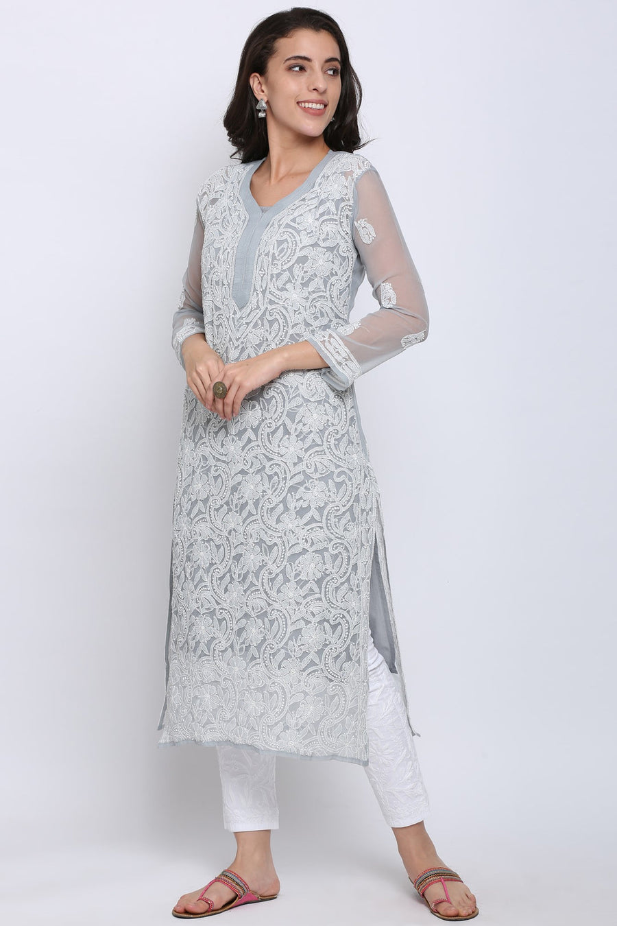 Zara Georgette Chikankari Kurta