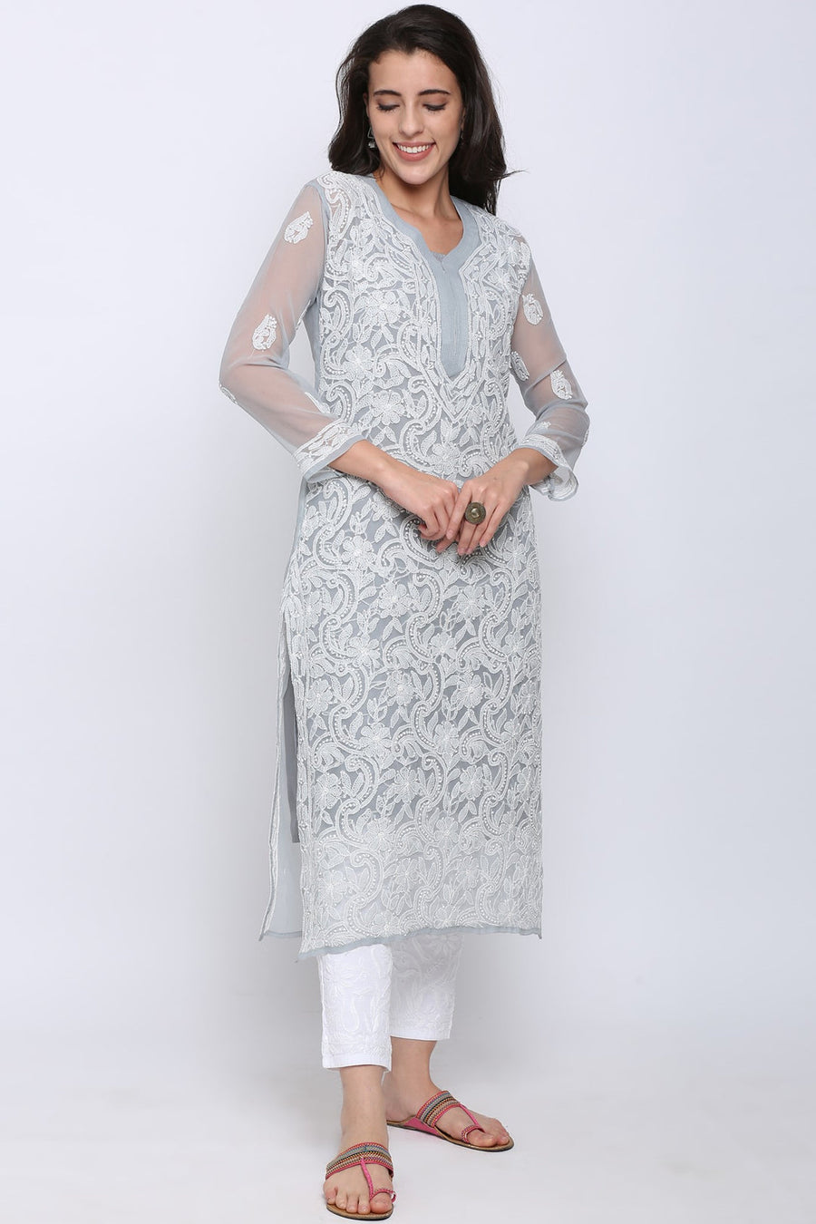 Zara Georgette Chikankari Kurta