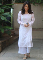Load image into Gallery viewer, Zara Styled Georgette Chikankari Kurti With White Sharara
